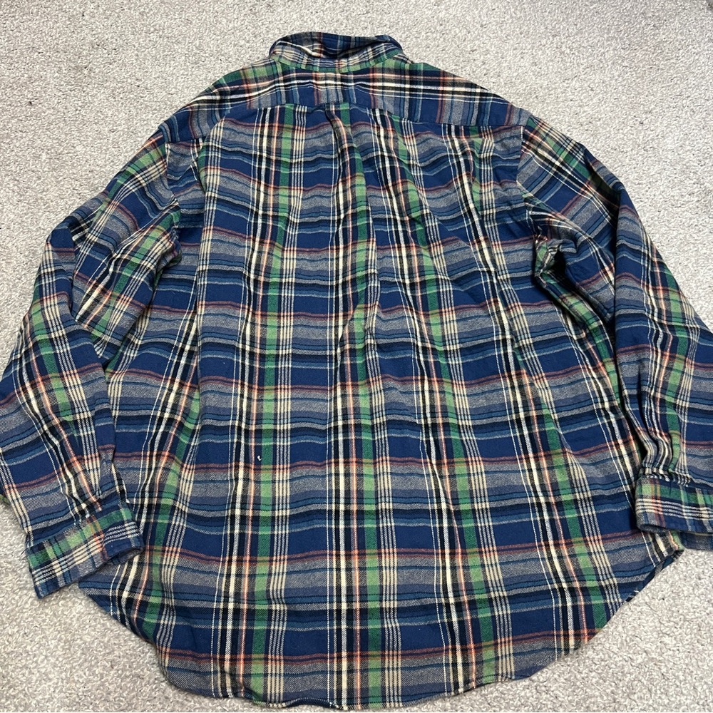Ralph Lauren Flannel Shirt Men 3XLT Tall Blue Plaid Button Pony Thick Classic - Picture 8 of 9